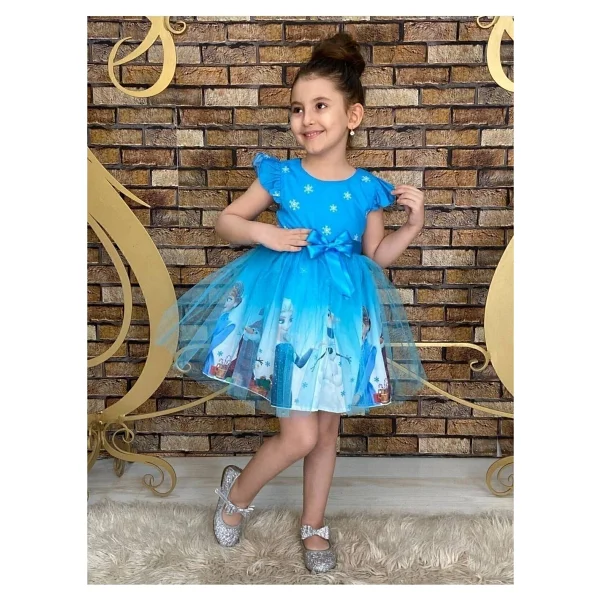 Neşeli Bebek Frozen Elsa Mavi Elbise Kız Çocuklar İçin Özel Olaylarda Şık ve Rahat Tasarım - 7 Yaş - Görsel 2