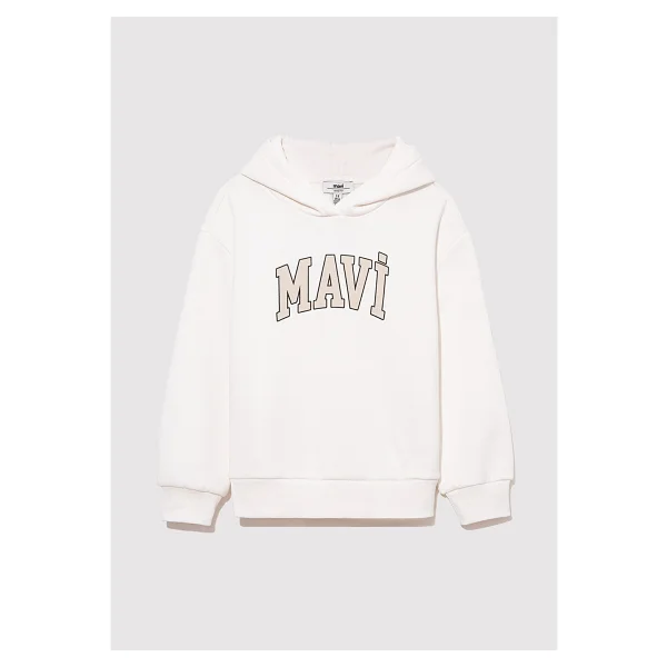 Mavi Logo Baskılı 7610035-81964 Kapüşonlu Beyaz Çocuk Sweatshirt - Görsel 2