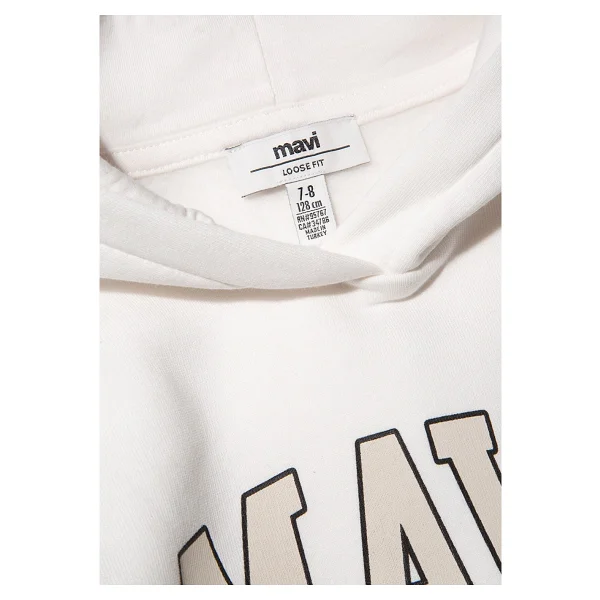 Mavi Logo Baskılı 7610035-81964 Kapüşonlu Beyaz Çocuk Sweatshirt - Görsel 4