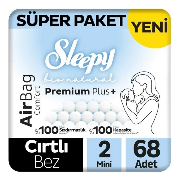 Sleepy Bio Natural Premium Plus Airbag Comfort 2 Numara Mini 68'li Bebek Bezi - Görsel 6