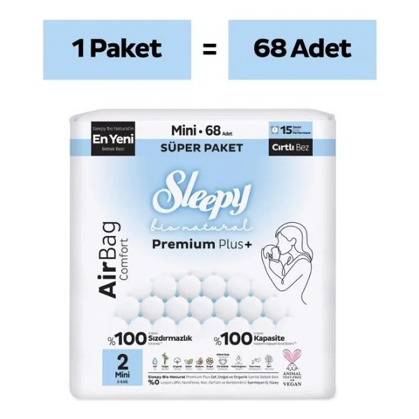 Sleepy Bio Natural Premium Plus Airbag Comfort 2 Numara Mini 68'li Bebek Bezi - Görsel 7