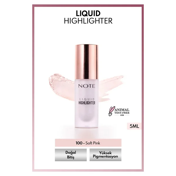 Note Nemlendirici Etkili 100 Soft Pink Likit Highlighter - Görsel 3