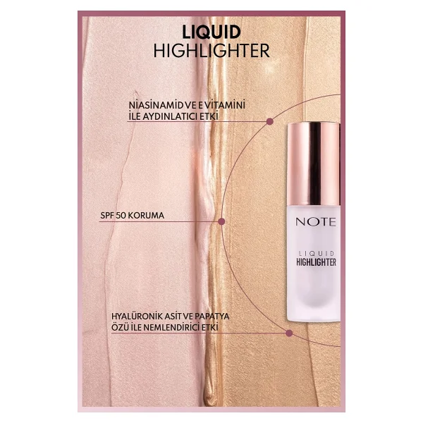 Note Nemlendirici Etkili 100 Soft Pink Likit Highlighter - Görsel 4