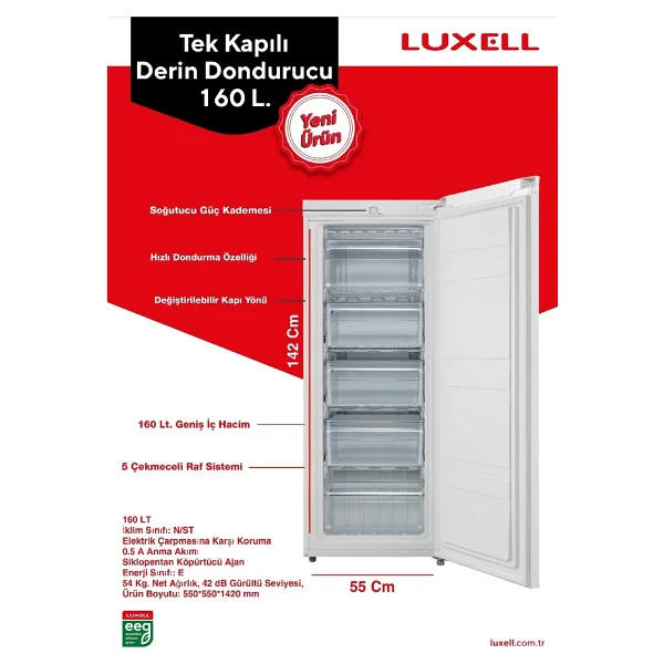Luxell LXFR-160 5 Çekmeceli Dikey Derin Dondurucu - Görsel 2