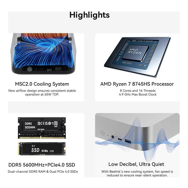 Beelink SER8 Ryzen 7 8745HS 32 GB 1 TB SSD Radeon 780M Mini PC - Görsel 6