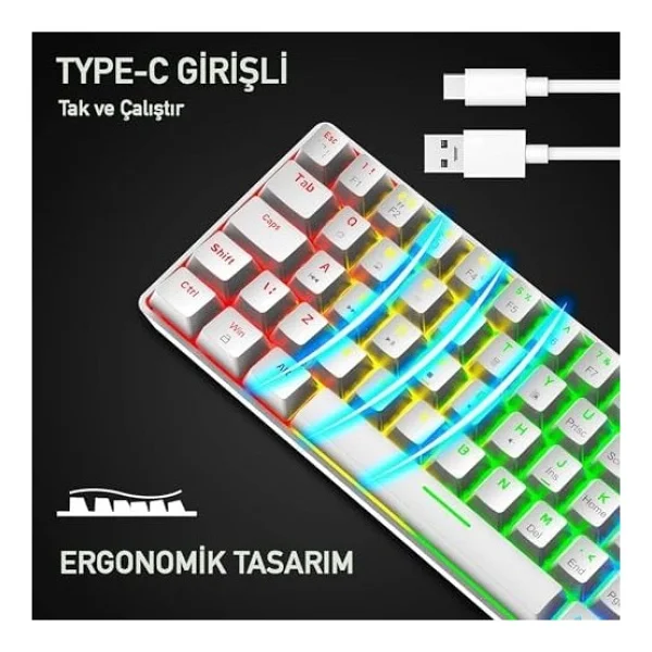 ROBEVE Blic Oyuncu Klavyesi RGB Klavye 20 Modlu Ayarlanabilir Renk Seçeneği RGB Suya Ve Toza Dayanıklı Klavye Oyun Klavyesi Oyuncu Klavye Mekanik Klavye Kırmızı Switch (Beyaz) - Görsel 4