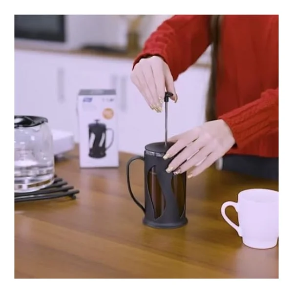Kahve & Çay Presi, Paslanmaz Metal Süzgeçli Coffee French Press, Bitki Çayı Demliği (Siyah) - Görsel 2