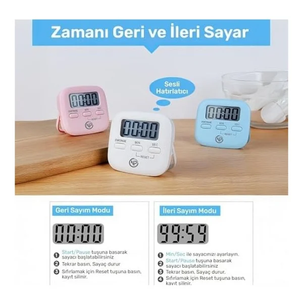 NPT05M Mutfak,ders,yemek Için 99:59DK Dijital Alarm Kronometre,pomodoro Öğrenci Motivasyon Saati - Görsel 3