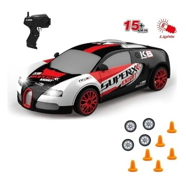 1:24 Ölçek Oyuncak 4x4 Uzaktan Kumandalı 20 KM/H Hız Drift Için Üretilmiş Şarjlı Araba Rc Yarış Arabası Full Fonksiyon Parkur Dubaları Ve Drift Tekerleri 500 Mah Batarya (Siyah Spor) - Görsel 2