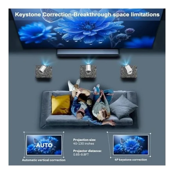 Mini Taşınabilir Projektör 4K 1080P Full HD Android 11 ve Netflix ile uyumlu, WiFi 6, BT 5.0, 180° Dönme, Otomatik Trapez Düzeltmeli Küçük Ev Sineması Projektörü - Görsel 4