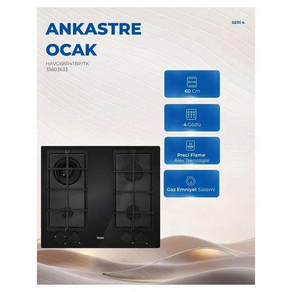 Haier HAVG6BR4TBP/TK Wok Gözlü Siyah Ankastre Ocak - Görsel 9