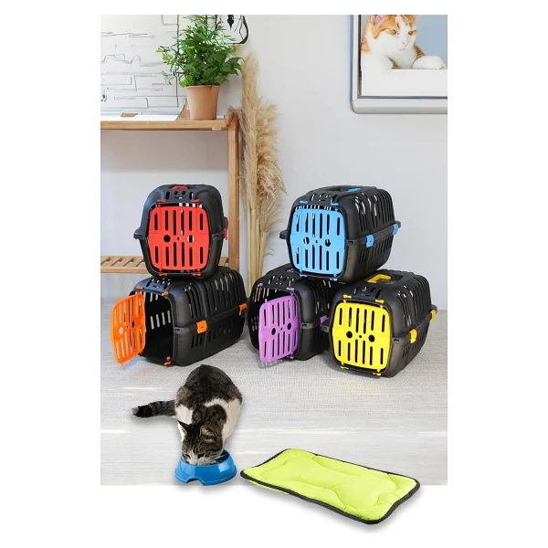 Kedi & Küçük Irk Köpek Taşıma Çantası Sepeti Kafesi - Ön Açılır Kapılı, Hava Del - Çok Renkli - Görsel 4