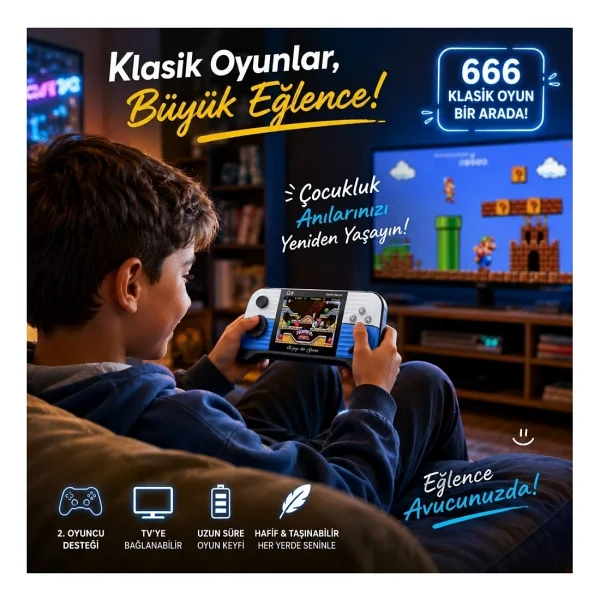 Schitec G9 Retro 3.0 İnc Tv Baglanan 2.Joystickli Oyun Konsolu Mavi (666 Klasik Oyunlar) - Görsel 3