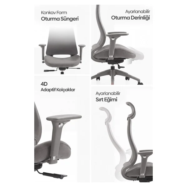 Karr Office Lizbon Ergonomik Gri Çalışma Koltuğu - Görsel 4