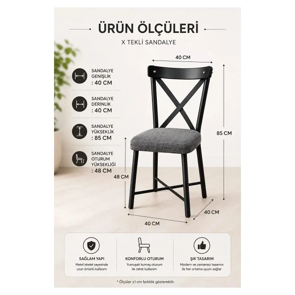 x Sandalye Tekli Mutfak, Balkon, Çalışma Sandalyesi - Siyah - Görsel 2