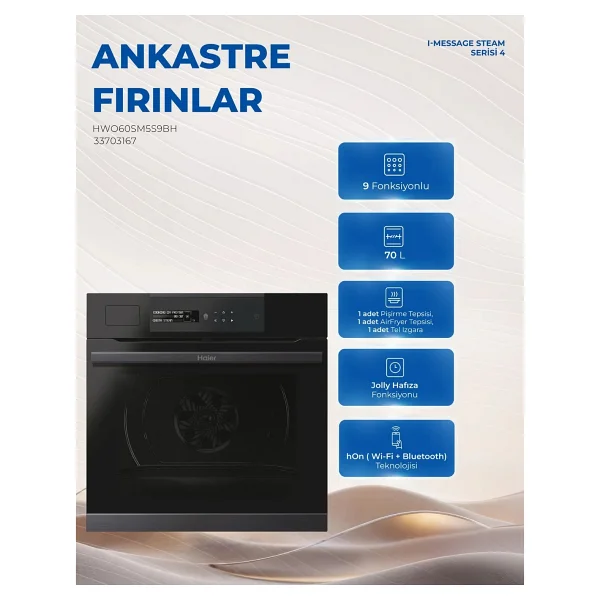 Haier HWO60SM5S9BH Siyah Ankastre Fırın - Görsel 10