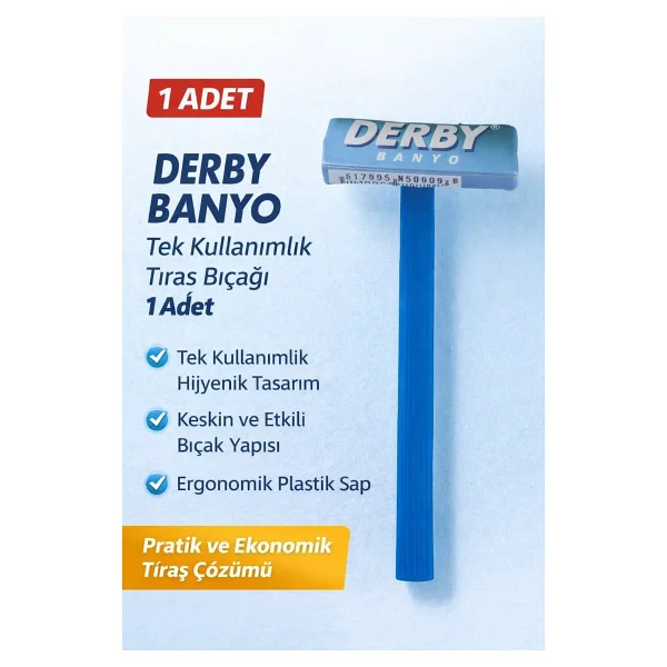Derby Banyo Tek Kullanımlık Tıraş Bıçağı 1 Adet Plastik Saplı Pratik Tıraş Jileti - Görsel 2