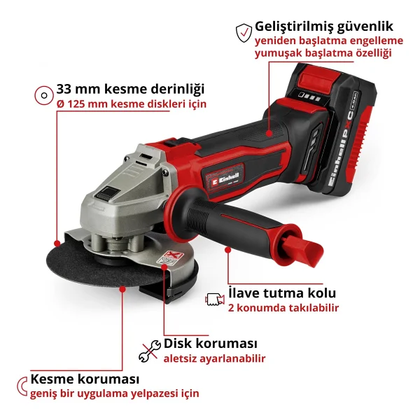 Einhell TE-AG 18/125-2 Li Tek Akülü 4 Ah Avuç Taşlama Makinesi - Görsel 3