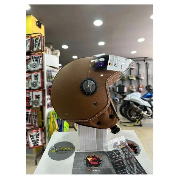 Sway FS701 Deri Kaplama Yarım Motosiklet Kaskı (Kahverengi) - Görsel 2