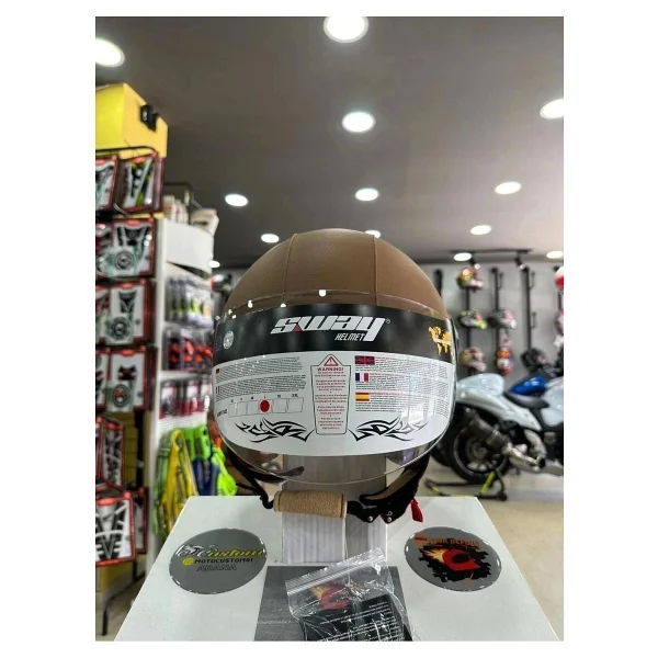 Sway FS701 Deri Kaplama Yarım Motosiklet Kaskı (Kahverengi) - Görsel 4