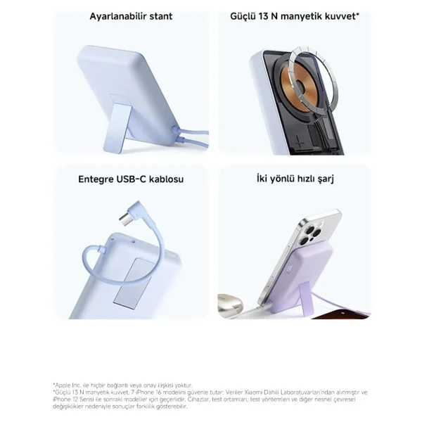 Xiaomi Magnetic Standlı WPB1007Z Mor 10000 mAh Hızlı Şarj Kablosuz Powerbank - Görsel 3