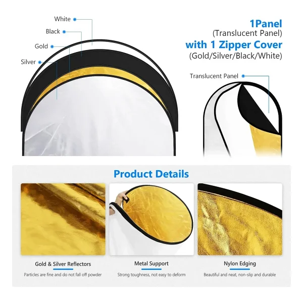Neewer RF-1510 150X100cm 5 İn 1 Katlanabilir Reflektör Ve Difüzör Seti - Görsel 6