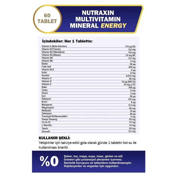 Nutraxin Multivitamin Mineral Energy 60 Tablet - Görsel 3
