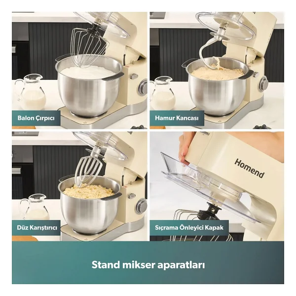 Homend Artfood 3025H Krem 1200 W 5.5 lt Stand Mikser - Görsel 10