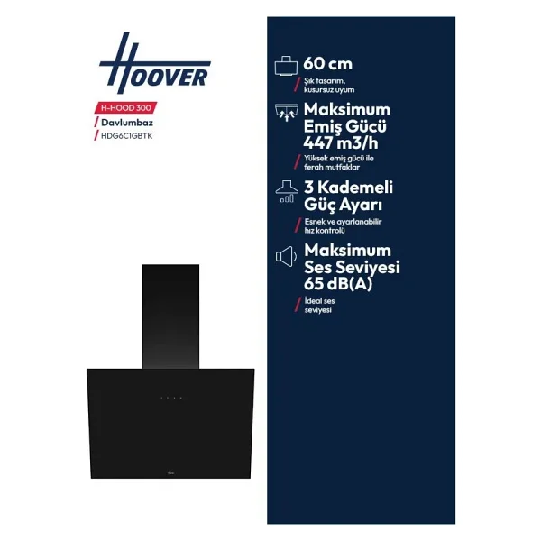 Hoover HDG6C1GBTK Siyah Duvar Tipi Davlumbaz - Görsel 5