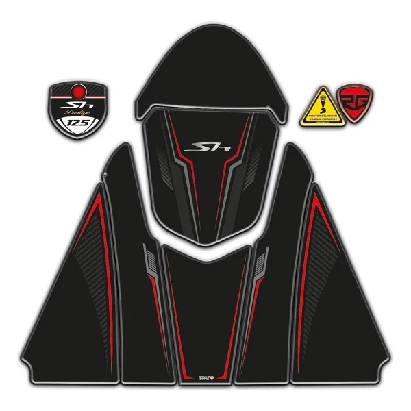 Redline Grafik Honda SH 125 2024-2025 Uyumlu Siyah Kırmızı Tank Pad - Görsel 2