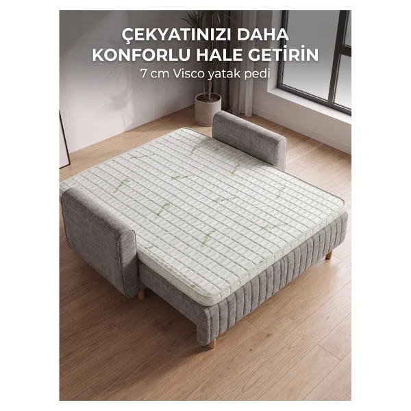 7 cm Aloevera 120X200 Visco %100 Lastikli Uyku Pedi Yatak Şiltesi Lüx Ortopedik Yatak Pedi - Beyaz - 120 x 200 cm - Görsel 3