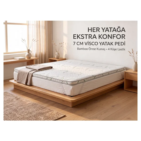 7 cm Bamboo 100 x 180 Visco %100 Lastikli Uyku Pedi Yatak Şiltesi Lüx Ortopedik Yatak Pedi - Beyaz - 100 x 180 cm - Görsel 9