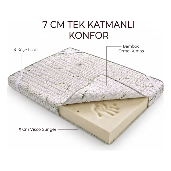 7 cm Bamboo 100 x 180 Visco %100 Lastikli Uyku Pedi Yatak Şiltesi Lüx Ortopedik Yatak Pedi - Beyaz - 100 x 180 cm - Görsel 7