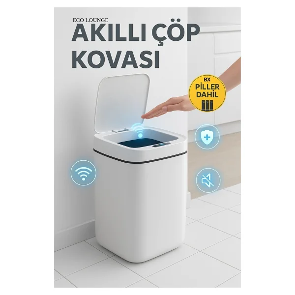 Akıllı Çöp Kovası, Büyük Boy 20 Litre, Uv Işık ve Sensörlü, Haraket Algılayan, Sessiz Kapak - Görsel 2