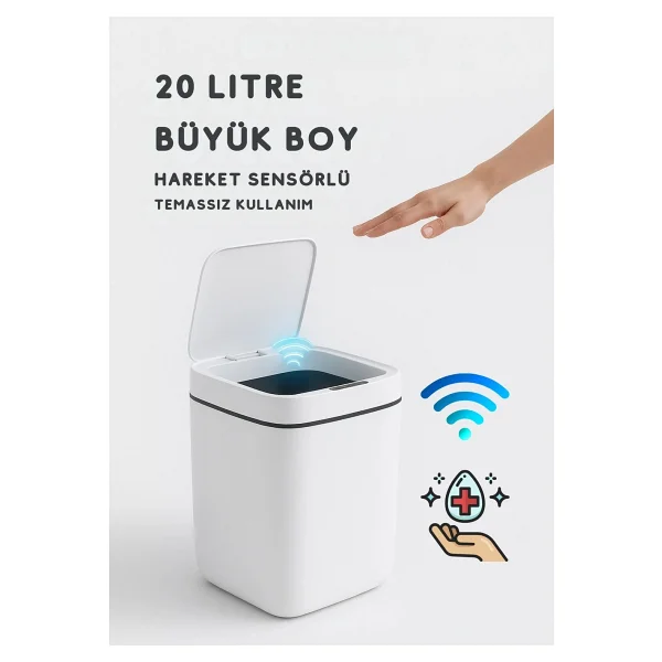 20L Akıllı Sensörlü Çöp Kovası Uv Işık Koku Geçirmez Mutfak Banyo Ofis İçin - Görsel 3