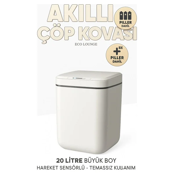20L Akıllı Sensörlü Çöp Kovası Uv Işık Koku Geçirmez Mutfak Banyo Ofis İçin - Görsel 2