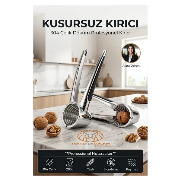 Transformacion 304 Çelik Döküm Profesyonel Hazneli Yaylı Ceviz Fındık Kıracağı Kabuk Sıçratmaz Kuruyemiş Kırıcı 721349 - Görsel 8