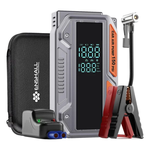 Enshall 10.000mAh Jump Starter Akü Takviyeli 1000A Tepe Akımlı Araç Lastik Şişirme Hava Kompresörü - Görsel 2