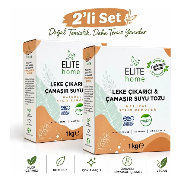 The Elite Home Doğal Oksijen Bazlı Leke Çıkarıcı Toz - Vegan Sertifikalı - Beyazlar ve Renkliler İçin - 2000 g ( 1 kg x 2 adet ) - Görsel 5