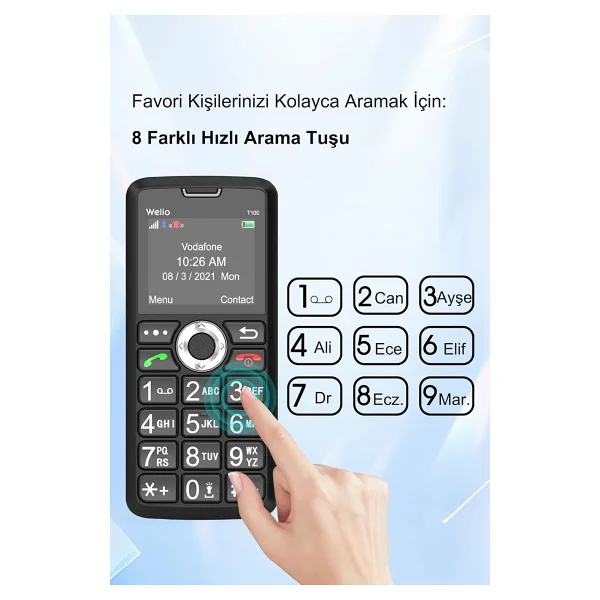Welio WKey T100 Siyah-Mavi Tuşlu Telefon - Görsel 4