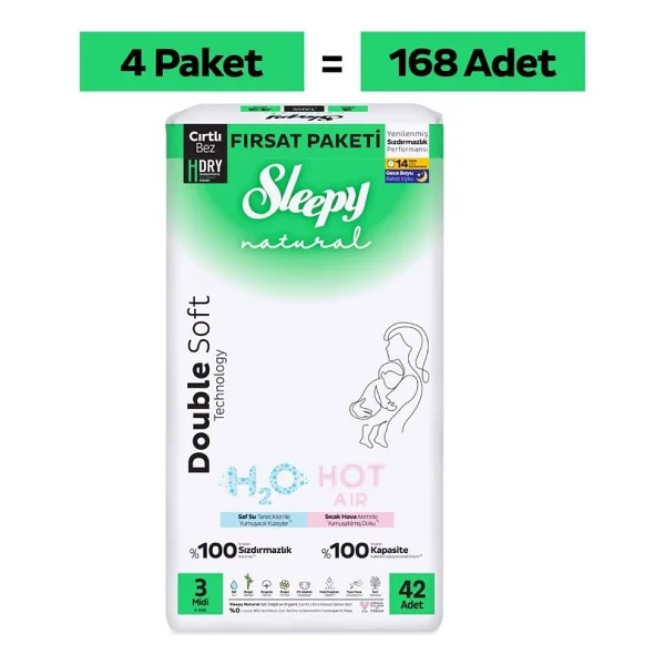Sleepy Natural Double Soft 3 Numara Midi 42'li 4 Adet Bebek Bezi - Görsel 2