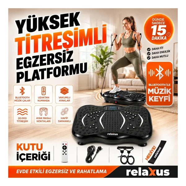 Yüksek Titreşimli Egzersiz Platformu Bluetooth Masaj Aleti Ev Fitness Cihazı Direnç Lastiği Hediye - Görsel 4