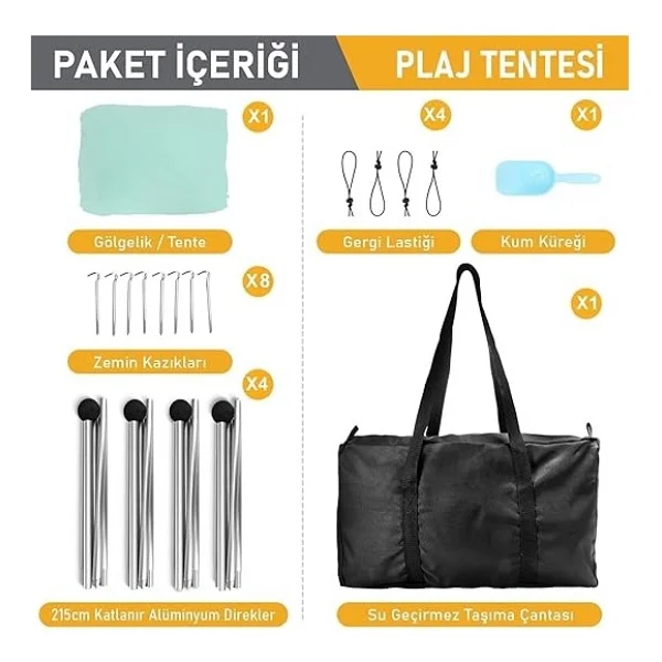 Plaj Gölgelik Tente Deniz Çadırı, Sahil Plaj Gölgeliği Kanopy, UPF50 Güneş Koruma, Açık Hava Deniz Şemsiyesi Tente Gölgelik Aile Kampı Balık Piknik Için Gölgelik, 300X300CM, Turkuaz - Görsel 2