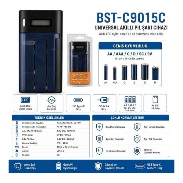 Beston BST-C9015C Universal Pil Şarj Aleti - Görsel 3