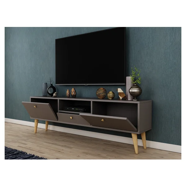 Penta Tv Sehpası, Ahşap Ayaklı, Antrasit, 160 Cm - Görsel 3