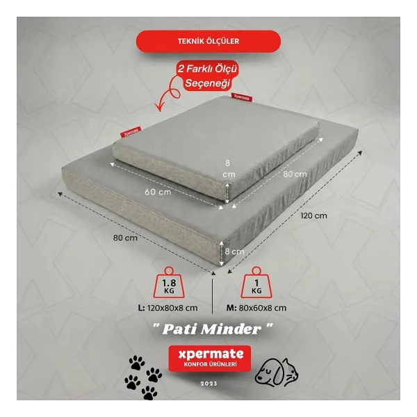 XPERMATE Patiminder Köpek Yatağı Büyük Irk Köpek Yatağı Büyük Köpek Yatakları 80 x 120 cm - Antrasit - 120 x 80 cm - Görsel 2