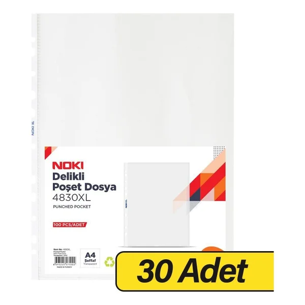 Noki 4830XL Delikli Poşet Dosya A4 55 Mikron - 100'lü x 30 Adet - Görsel 2