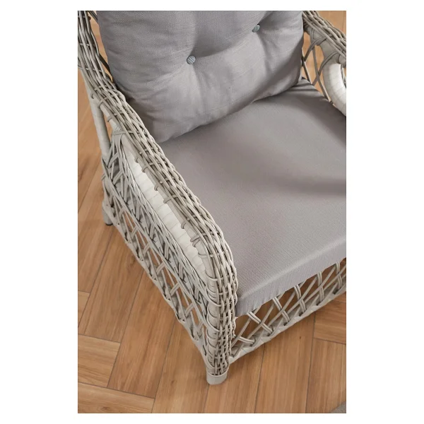 Edra Rattan Puflu Bahçe Balkon Takımı 3+1+1+Camı Masa Kemik Rengi - Görsel 9