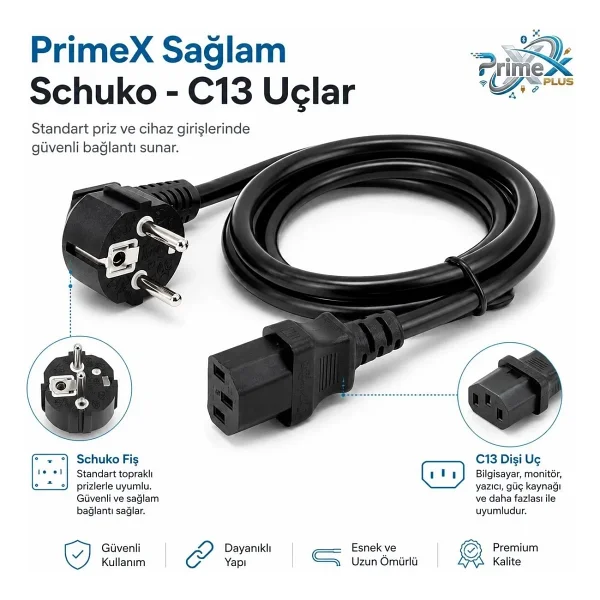PrimeX PX-SL-P418 1.5 m Güç Kablosu - Görsel 7