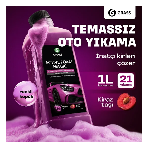 Grass Active Foam Magic 1L - Hızlı Köpüren Renk Değiştiren Fırçasız Oto Yıkama Şampuanı Tüm Araçlar İçin Araba Şampuanı Oto Temizleyici Köpük Şampuan - Görsel 7